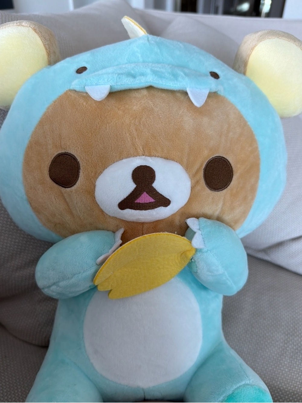 Blue and Brown Bear Plush Toy - Cute Dino Hoodie Plushie